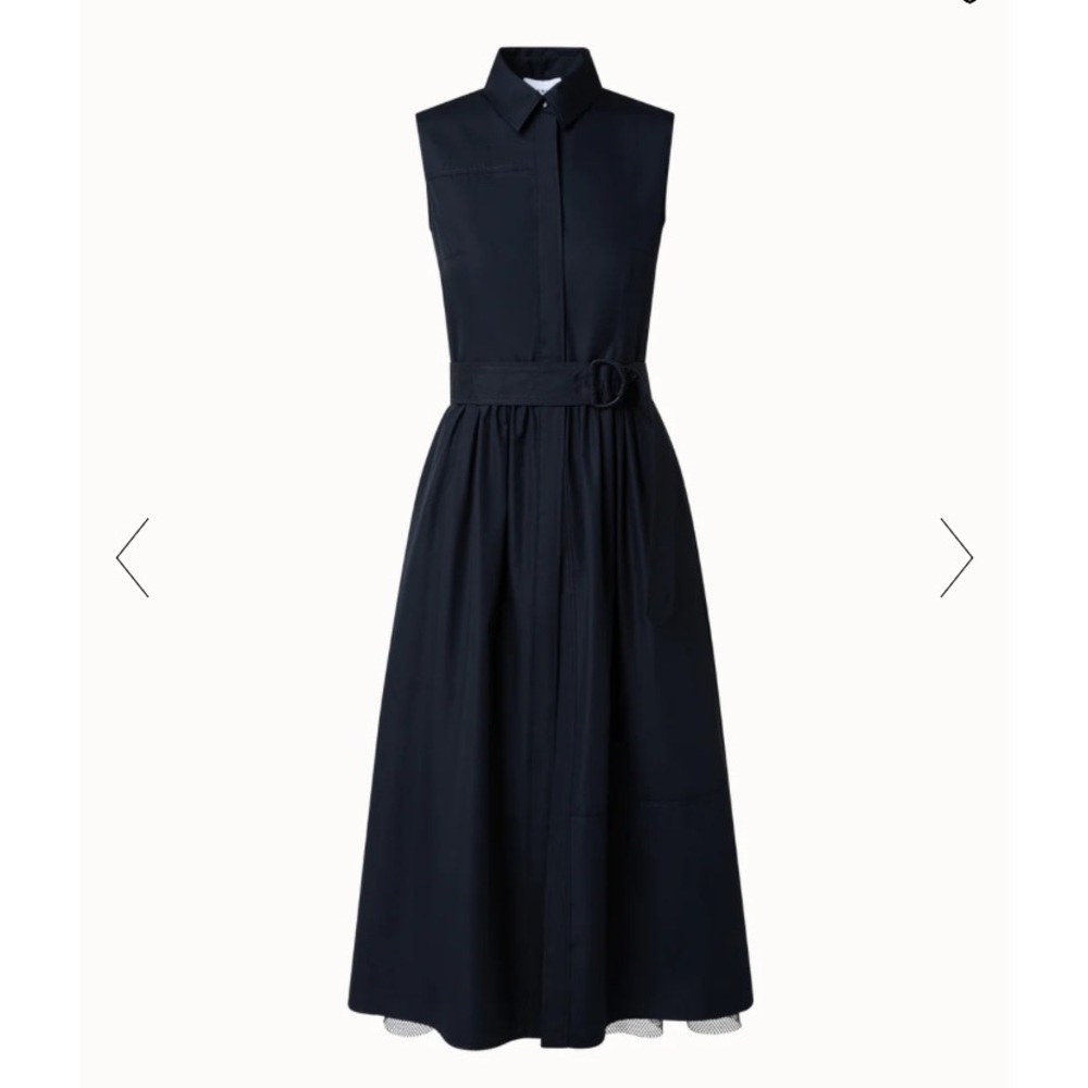 Akris Punto New Poplin & Layered Mesh Midi Shirtdress $1390, sz 6 Missing Belt.
